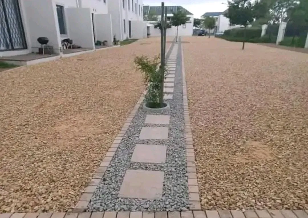 Gravel garden with central stepping-stone path